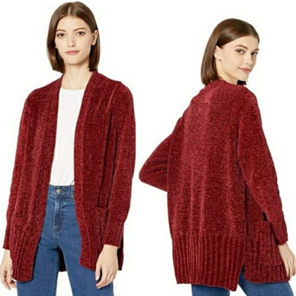 Seven7 Sweaters - Seven7 Burgundy Chenille Cardigan Sweater